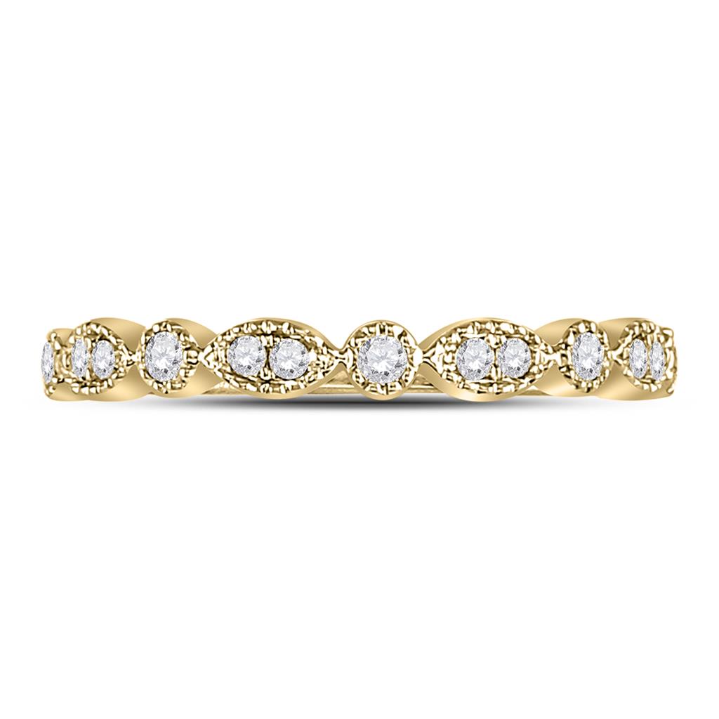 Image of ID 1 14k Yellow Gold Round Diamond Milgrain Stackable Band Ring 1/6 Cttw