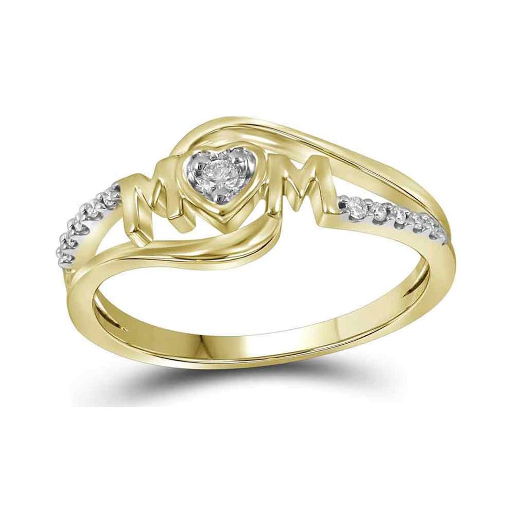 Image of ID 1 14k Yellow Gold Round Diamond Mom Mother Ring 1/12 Cttw