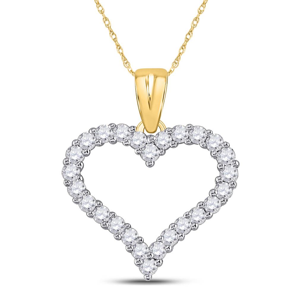 Image of ID 1 14k Yellow Gold Round Diamond Outline Heart Pendant 1/2 Cttw