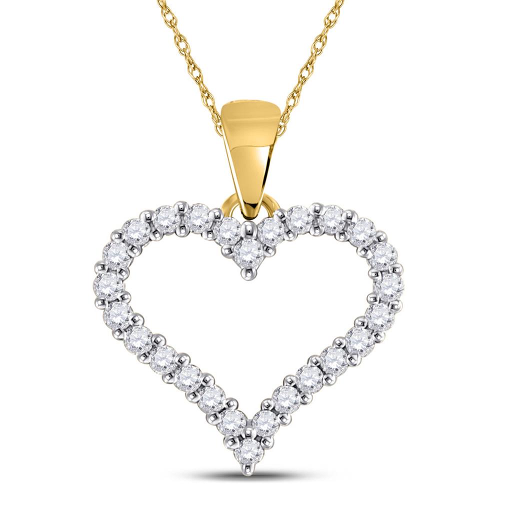 Image of ID 1 14k Yellow Gold Round Diamond Outline Heart Pendant 1/4 Cttw