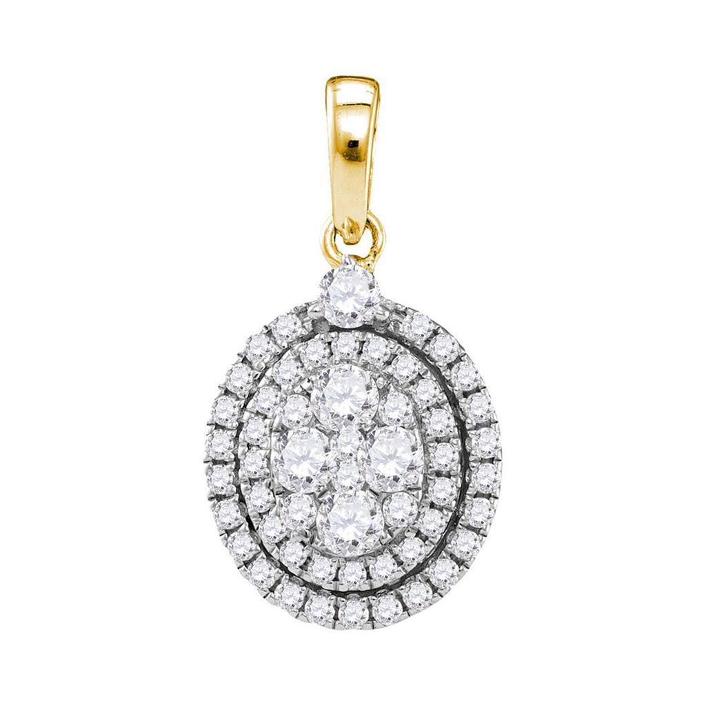 Image of ID 1 14k Yellow Gold Round Diamond Oval Cluster Pendant 1 Cttw