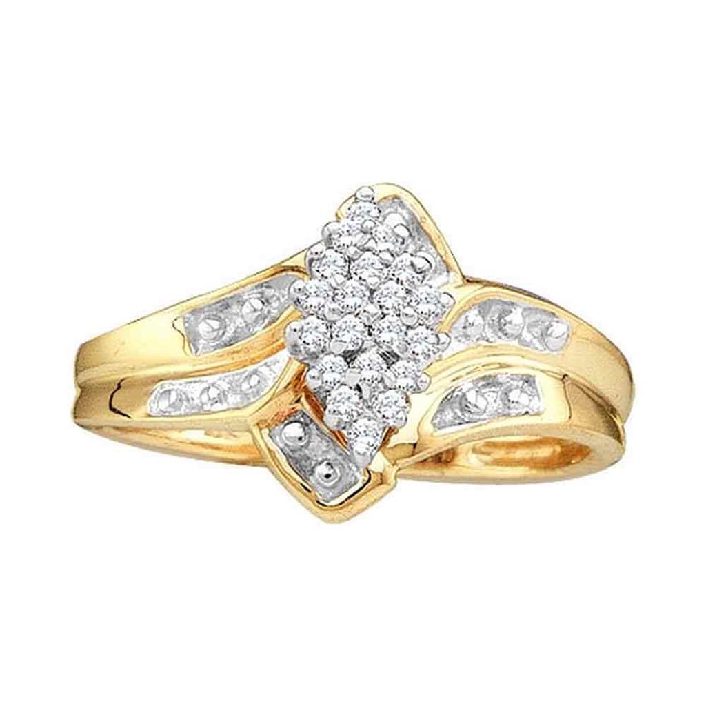 Image of ID 1 14k Yellow Gold Round Diamond Oval Cluster Ring 1/6 Cttw