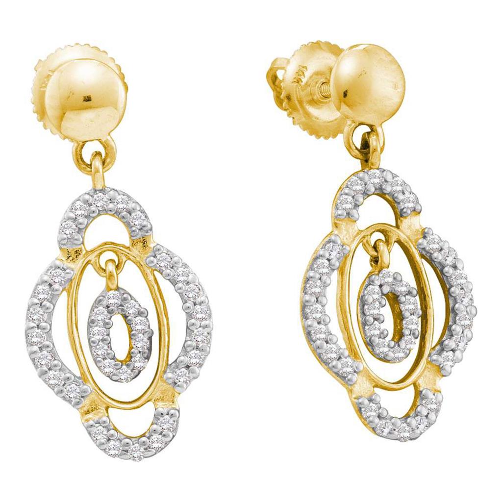 Image of ID 1 14k Yellow Gold Round Diamond Quatrefoil Dangle Earrings 3/8 Cttw