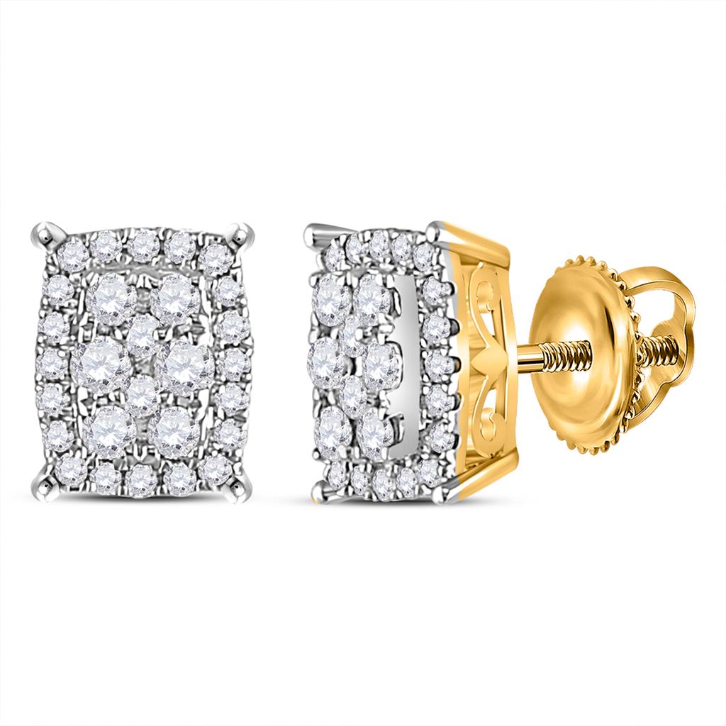 Image of ID 1 14k Yellow Gold Round Diamond Rectangle Cluster Earrings 1/4 Cttw