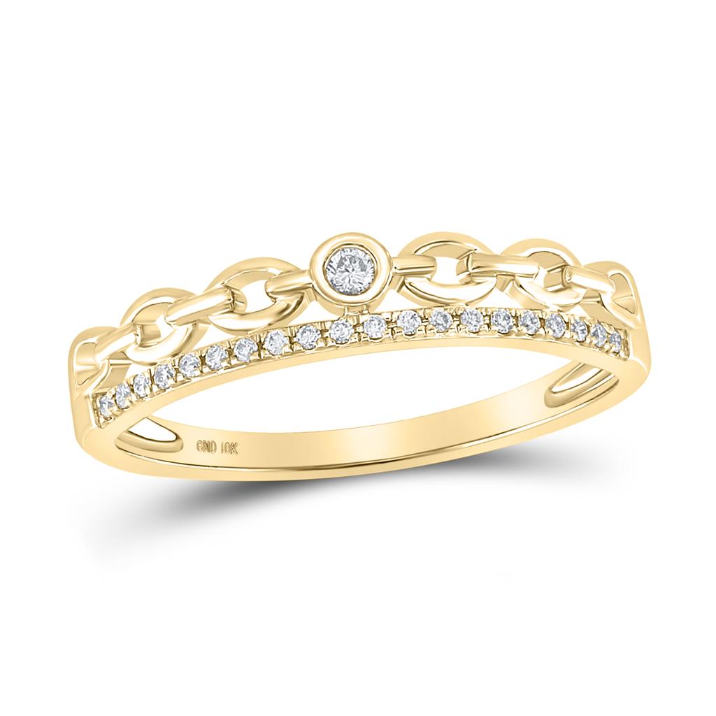 Image of ID 1 14k Yellow Gold Round Diamond Rolo Link Stackable Band Ring 1/12 Cttw