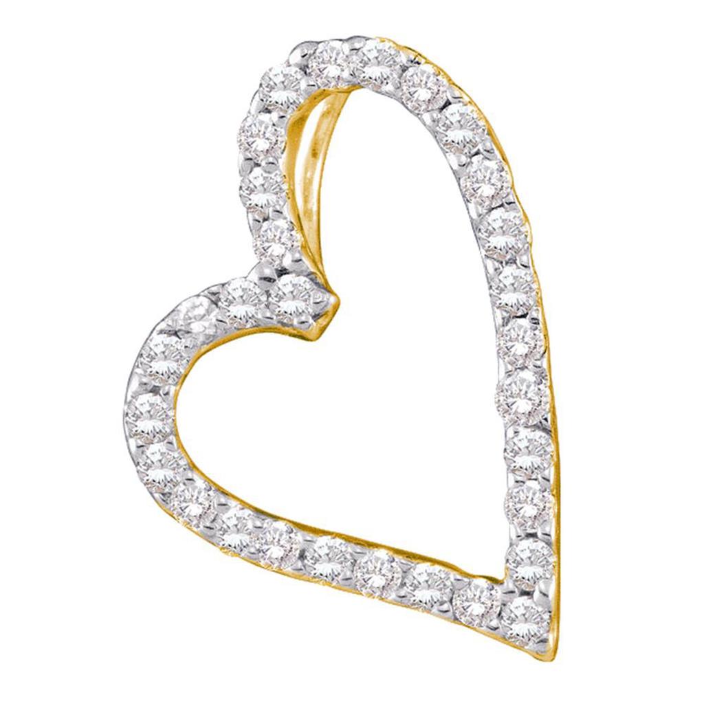 Image of ID 1 14k Yellow Gold Round Diamond Sideways Heart Frame Pendant 1/5 Cttw