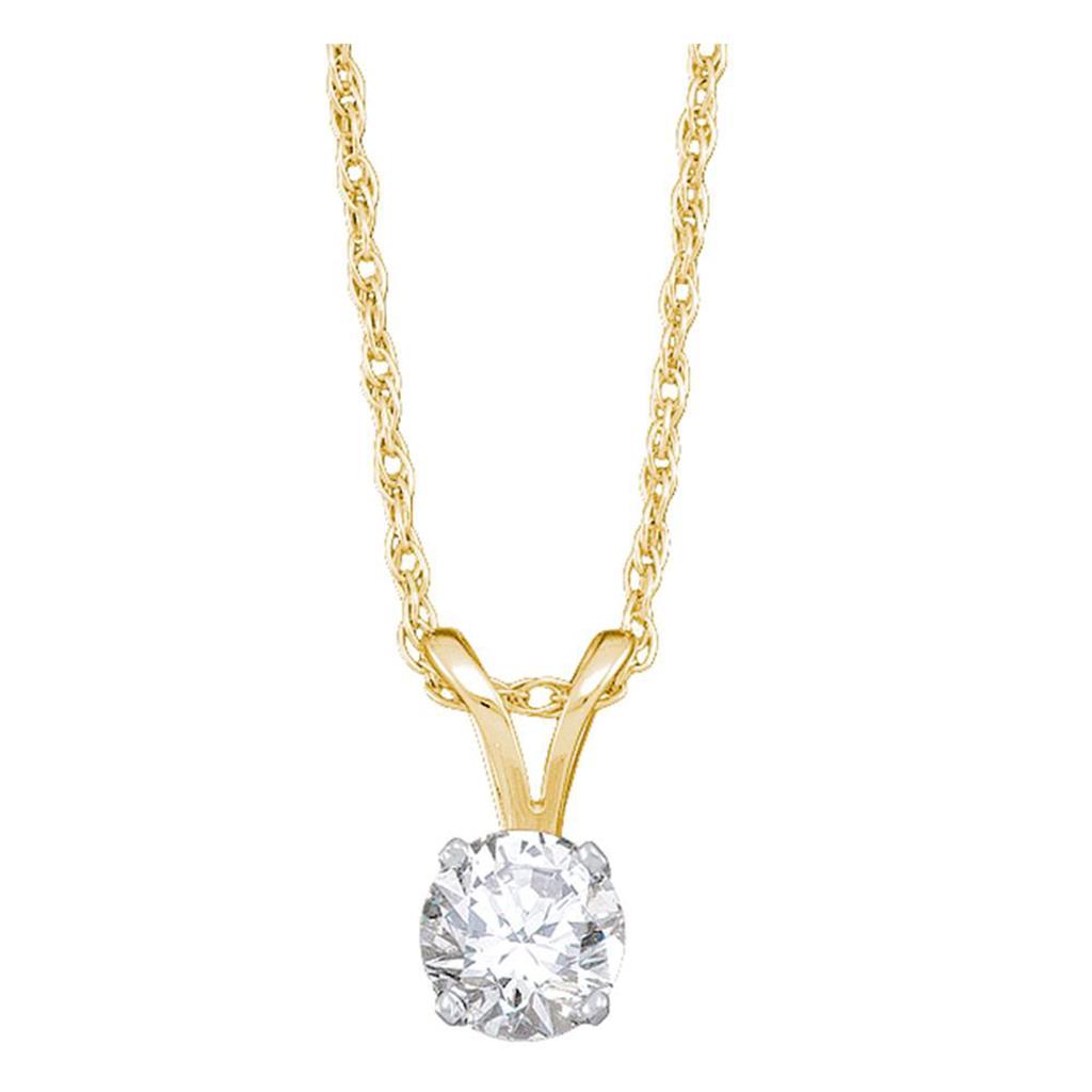 Image of ID 1 14k Yellow Gold Round Diamond Solitaire Pendant 1/5 Cttw (Certified)