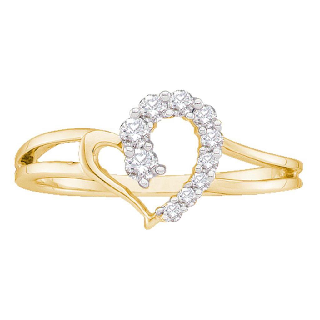 Image of ID 1 14k Yellow Gold Round Diamond Split-shank Simple Heart Ring 1/5 Cttw