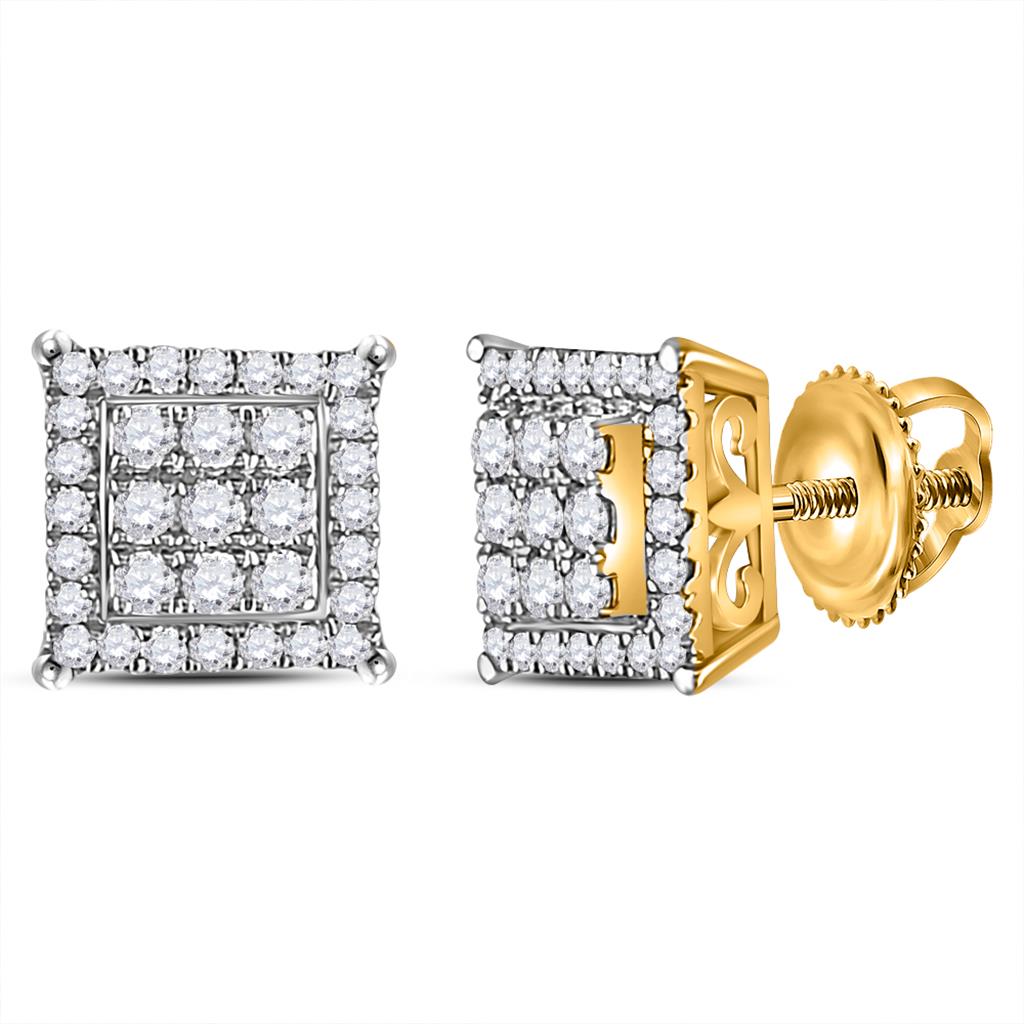 Image of ID 1 14k Yellow Gold Round Diamond Square Cluster Earrings 1/4 Cttw