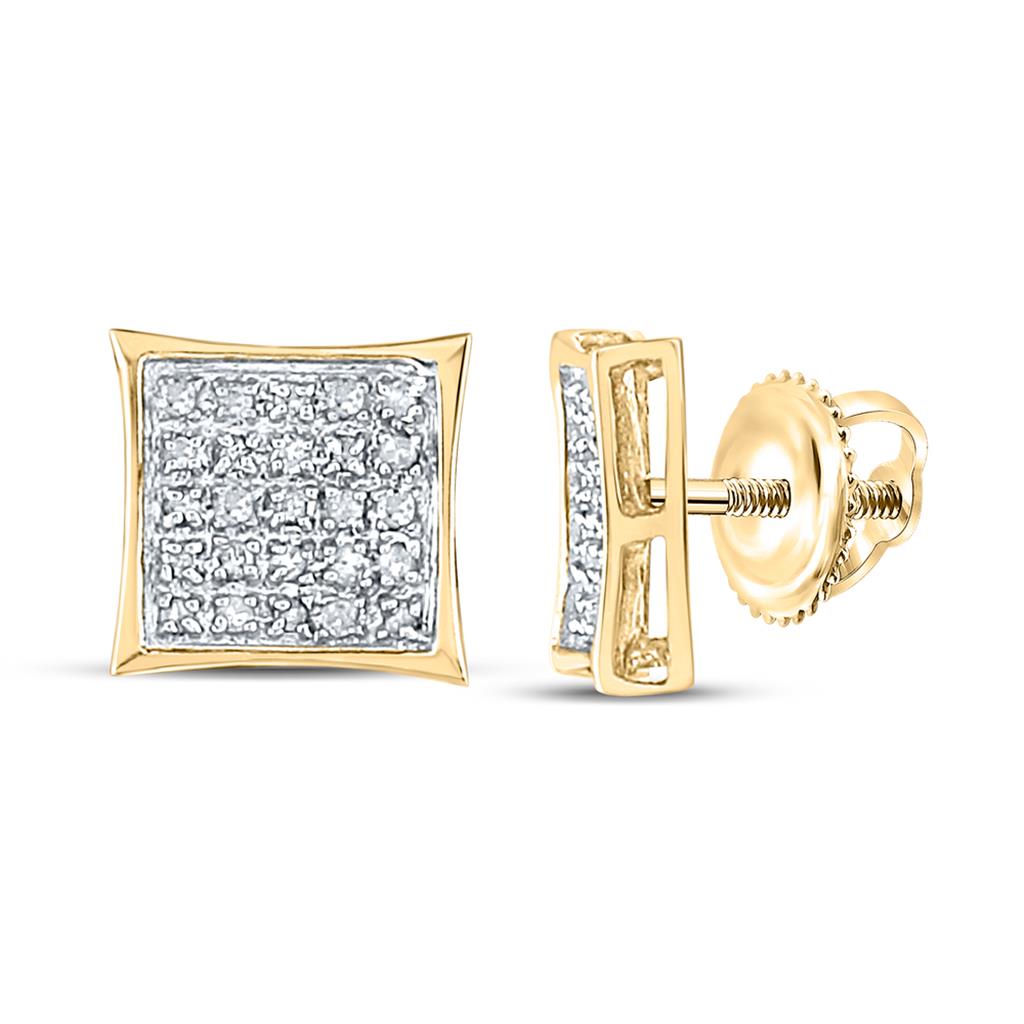 Image of ID 1 14k Yellow Gold Round Diamond Square Cluster Earrings 1/6 Cttw