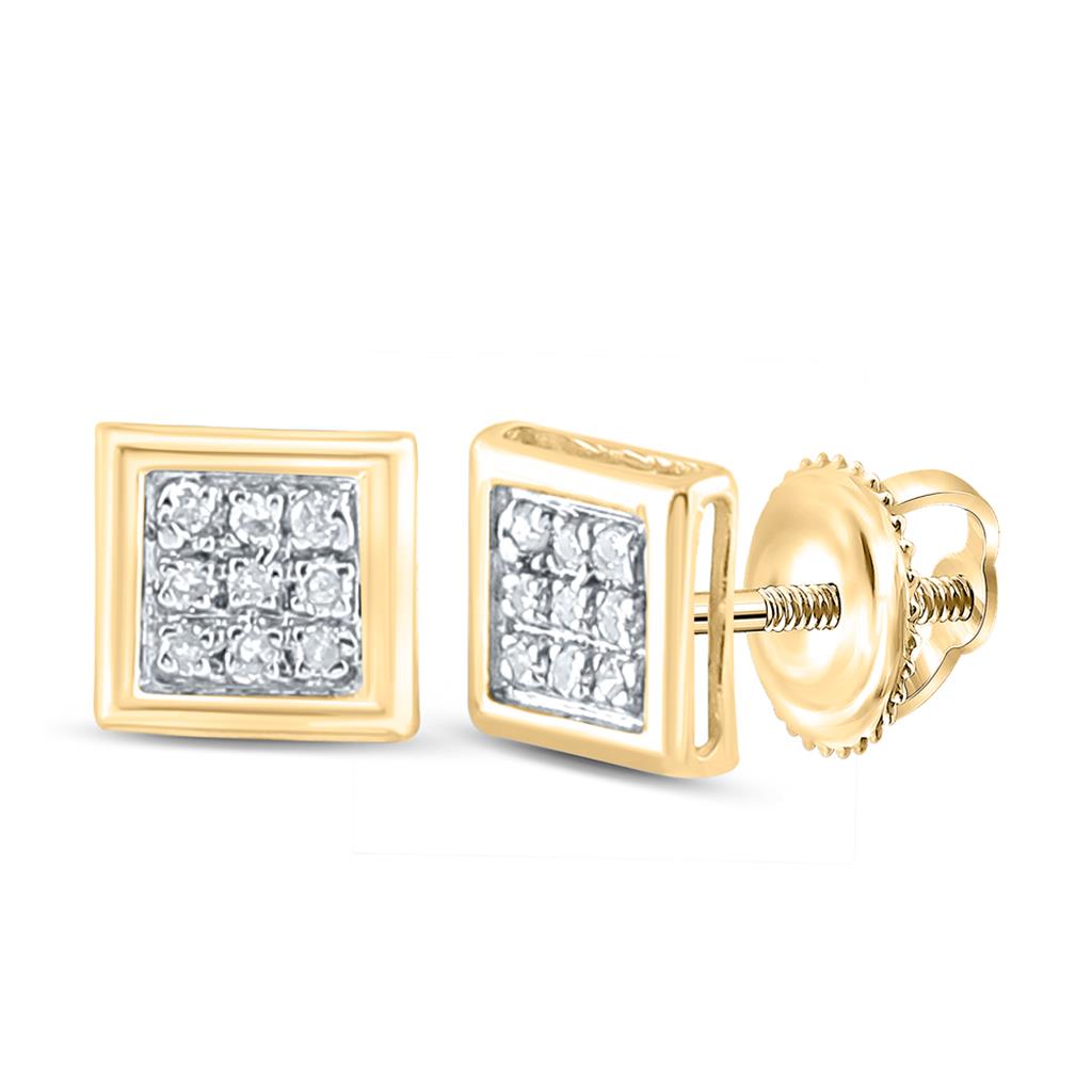 Image of ID 1 14k Yellow Gold Round Diamond Square Earrings 1/20 Cttw
