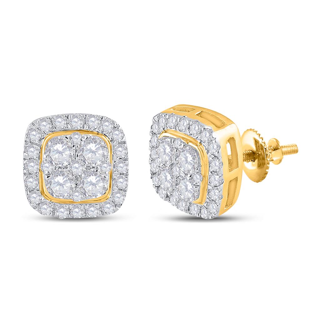 Image of ID 1 14k Yellow Gold Round Diamond Square Earrings 3/4 Cttw