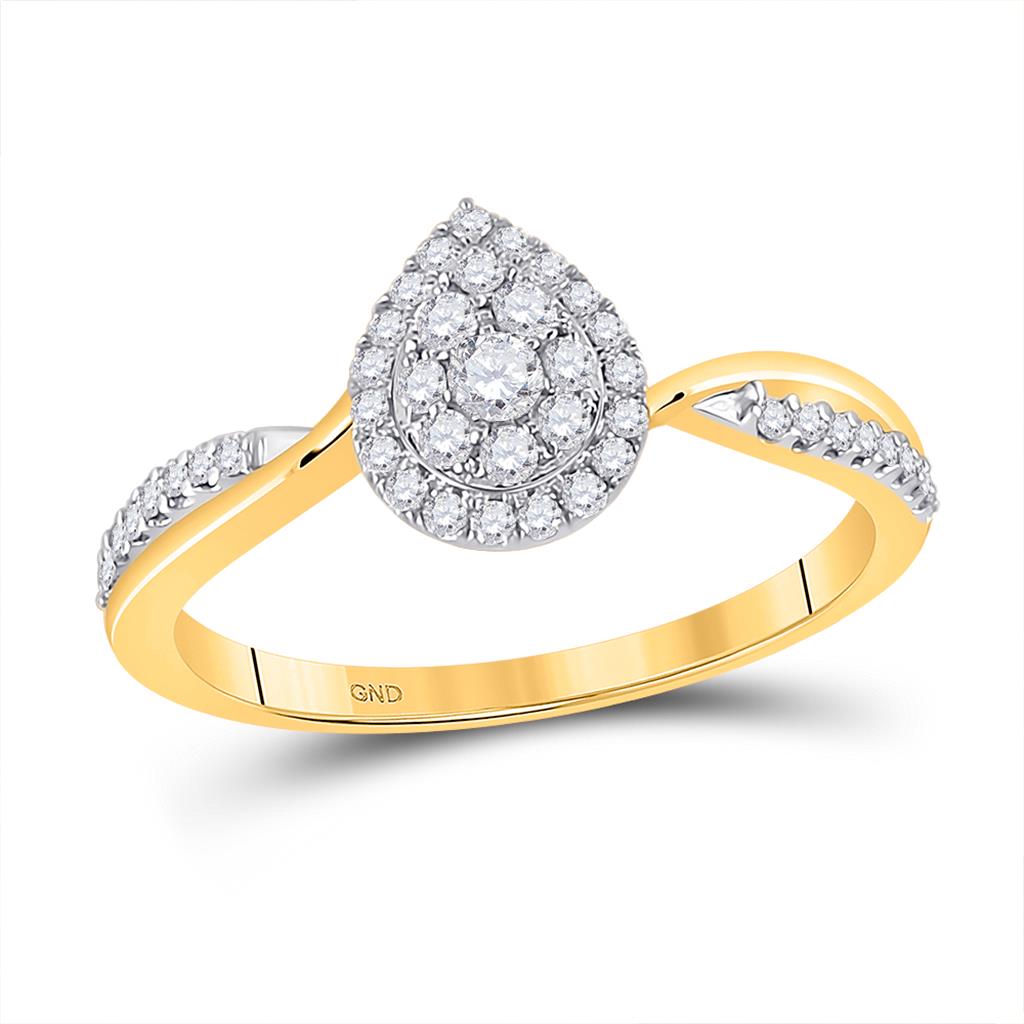 Image of ID 1 14k Yellow Gold Round Diamond Teardrop Cluster Ring 1/3 Cttw