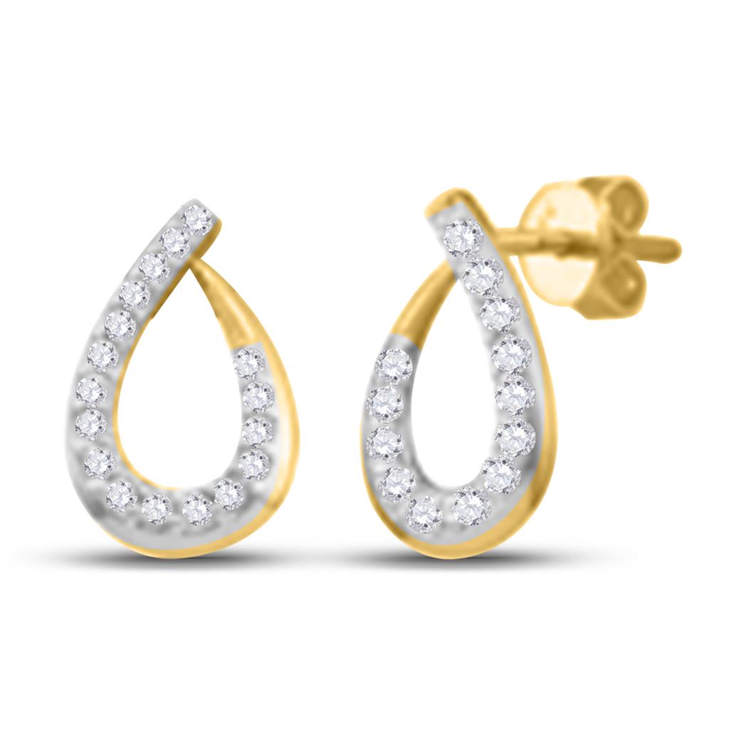 Image of ID 1 14k Yellow Gold Round Diamond Teardrop Earrings 1/4 Cttw