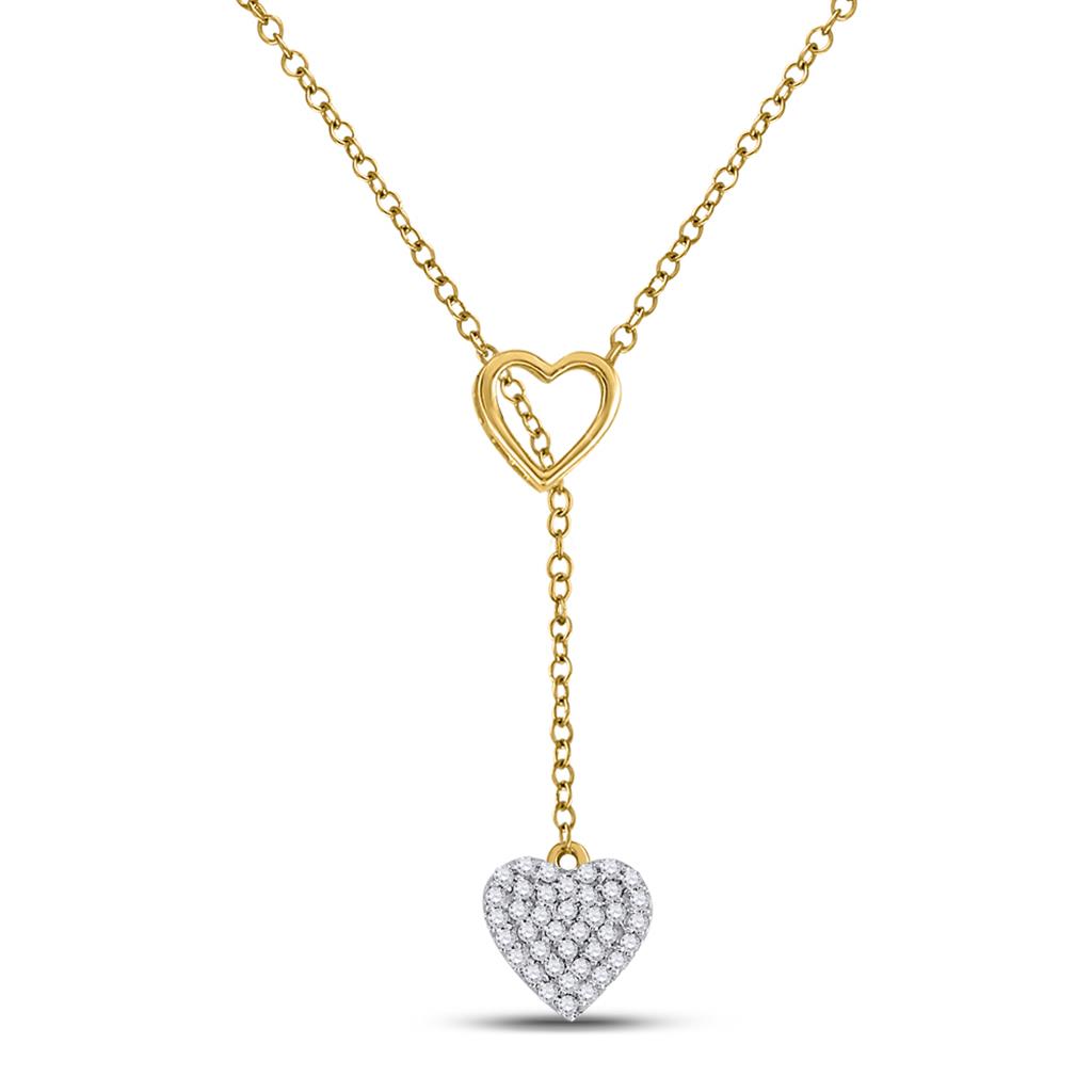 Image of ID 1 14k Yellow Gold Round Diamond Threaded Heart Necklace 1/6 Cttw