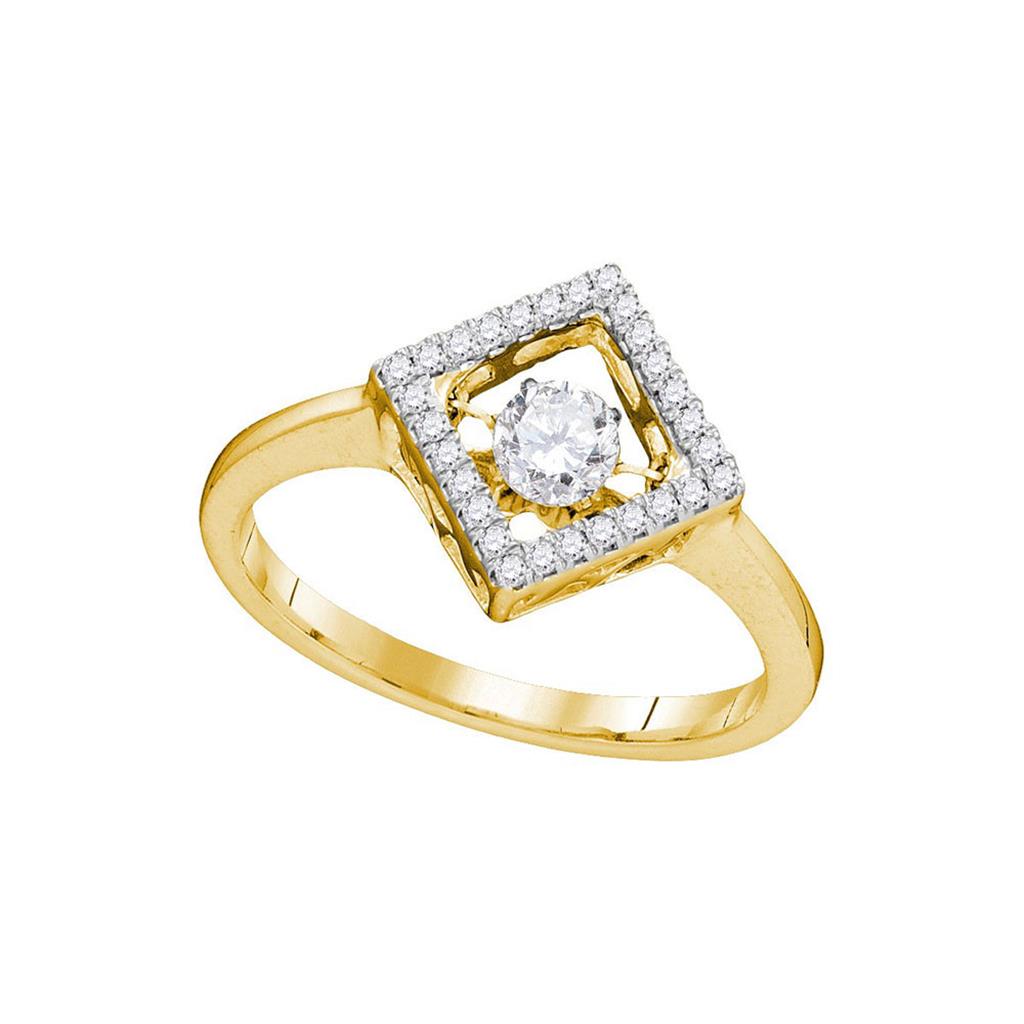 Image of ID 1 14k Yellow Gold Round Diamond Twinkle Solitaire Diagonal Square Ring 1/5 Cttw