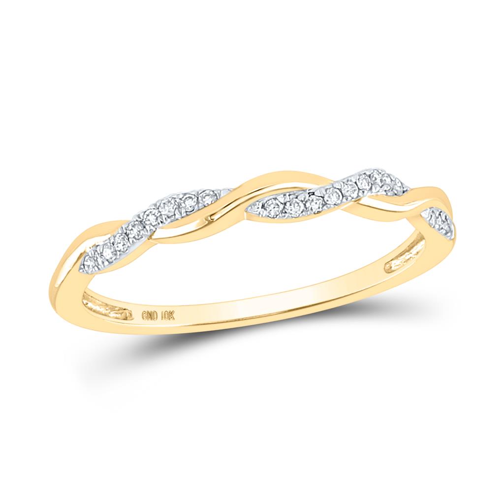 Image of ID 1 14k Yellow Gold Round Diamond Twist Stackable Band Ring 1/12 Cttw Size 5