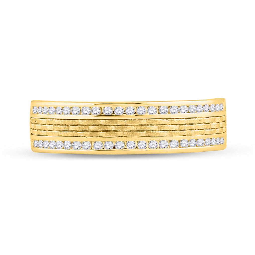 Image of ID 1 14k Yellow Gold Round Diamond Wedding Brick Inlay Band Ring 1/3 Cttw