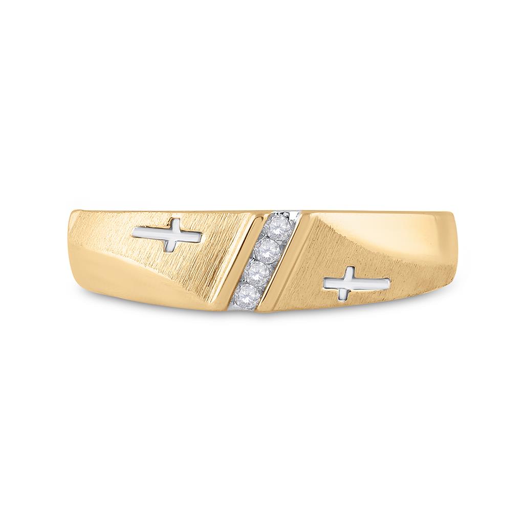 Image of ID 1 14k Yellow Gold Round Diamond Wedding Cross Band Ring 1/20 Cttw