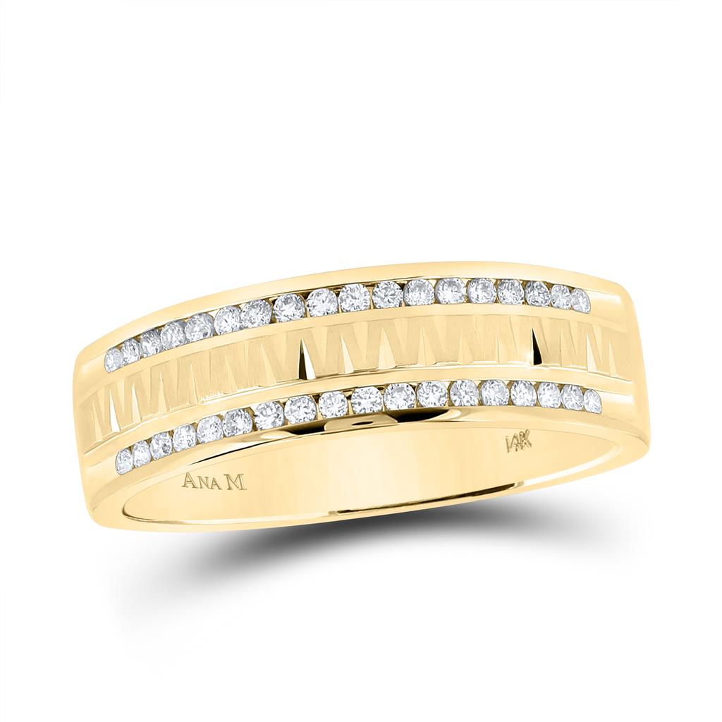 Image of ID 1 14k Yellow Gold Round Diamond Wedding Double Row Band Ring 1/4 Cttw