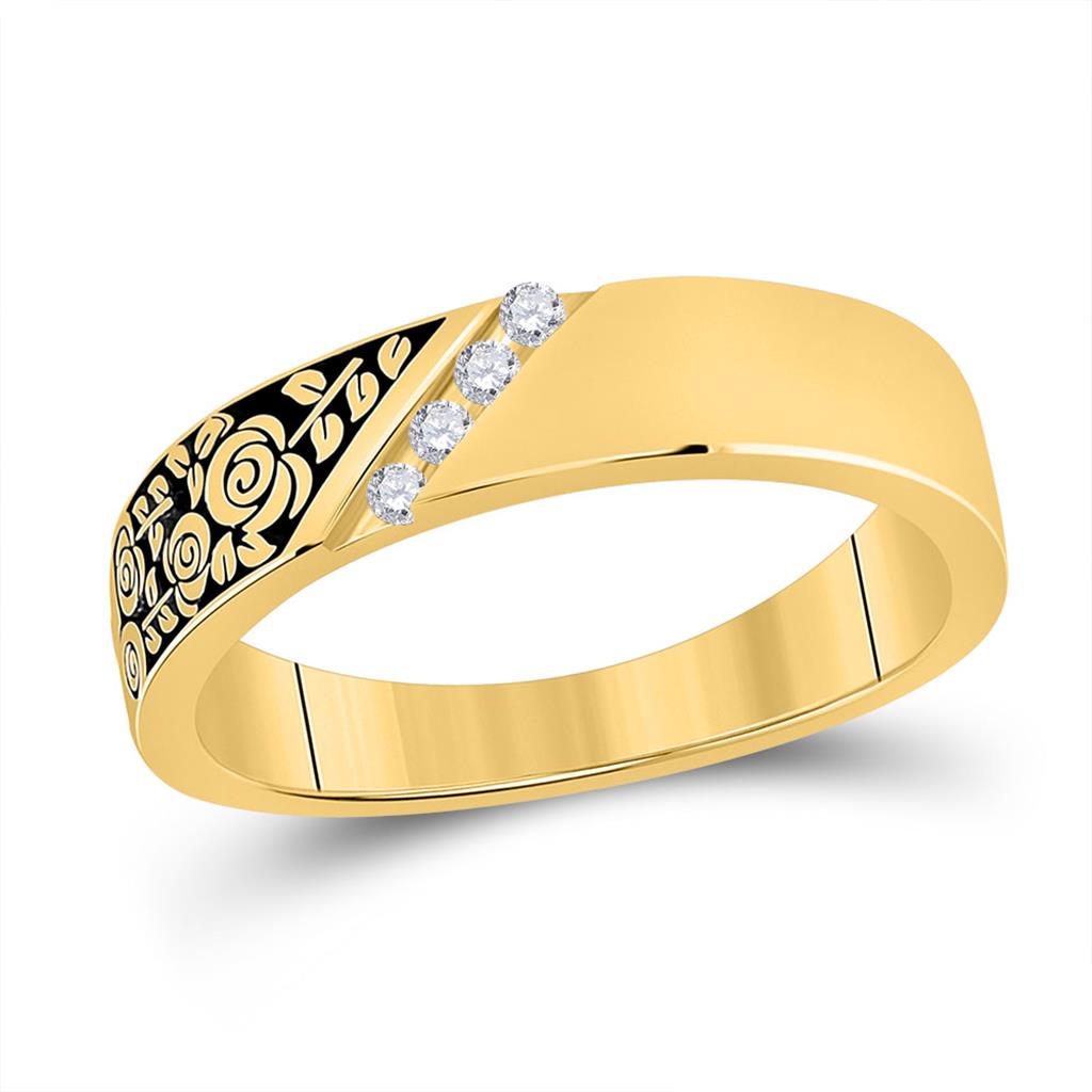Image of ID 1 14k Yellow Gold Round Diamond Wedding Rose Flower Band Ring 1/20 Cttw