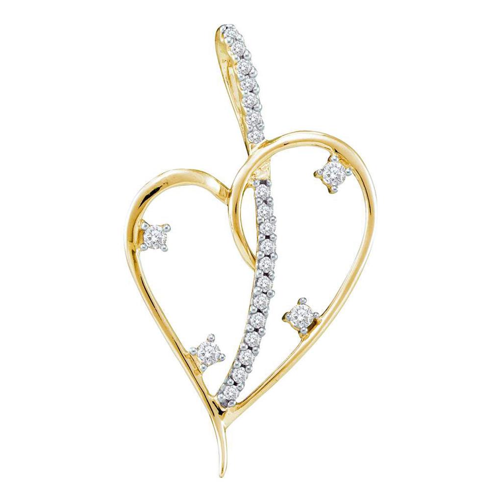 Image of ID 1 14k Yellow Gold Round Diamond Wire Heart Pendant 1/5 Cttw