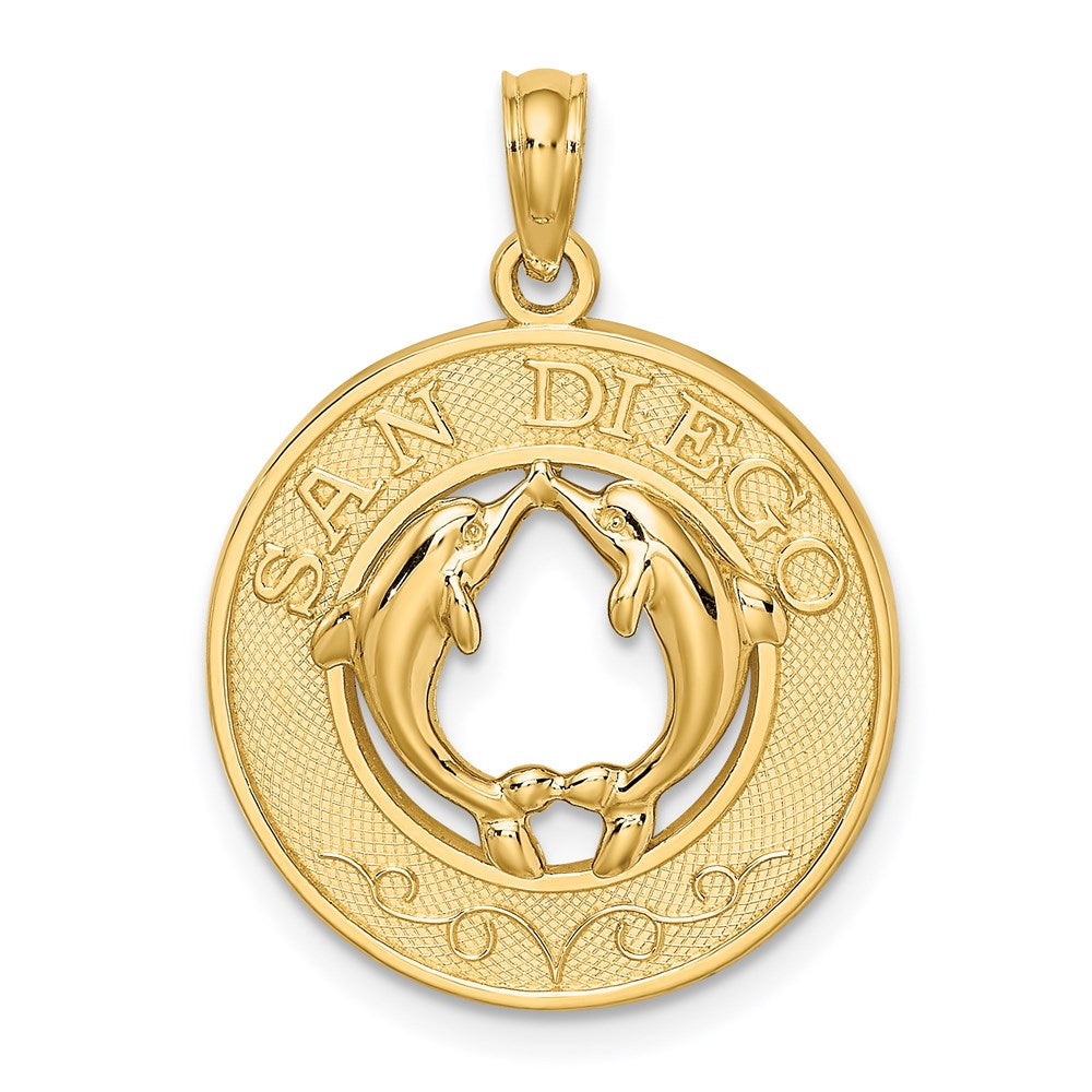 Image of ID 1 14k Yellow Gold SAN DIEGO w/ Dolphins Circle Charm