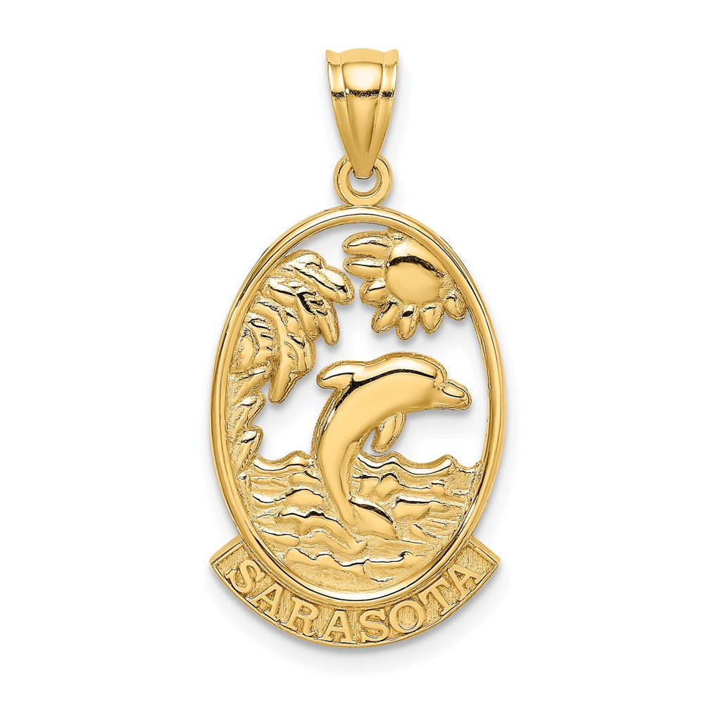 Image of ID 1 14k Yellow Gold SARASOTA w/ Dolphin Sunset Scene Charm