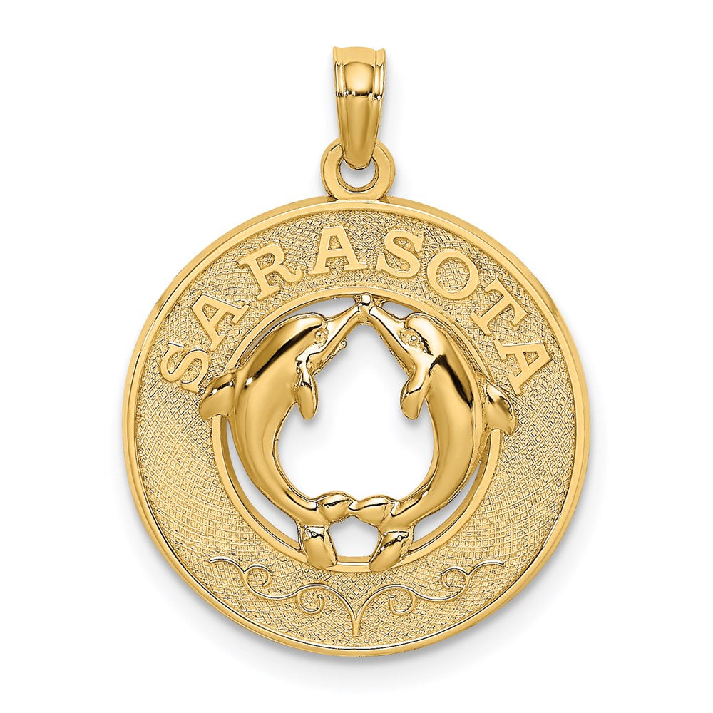 Image of ID 1 14k Yellow Gold SARASOTA w/Dolphins Circle Charm