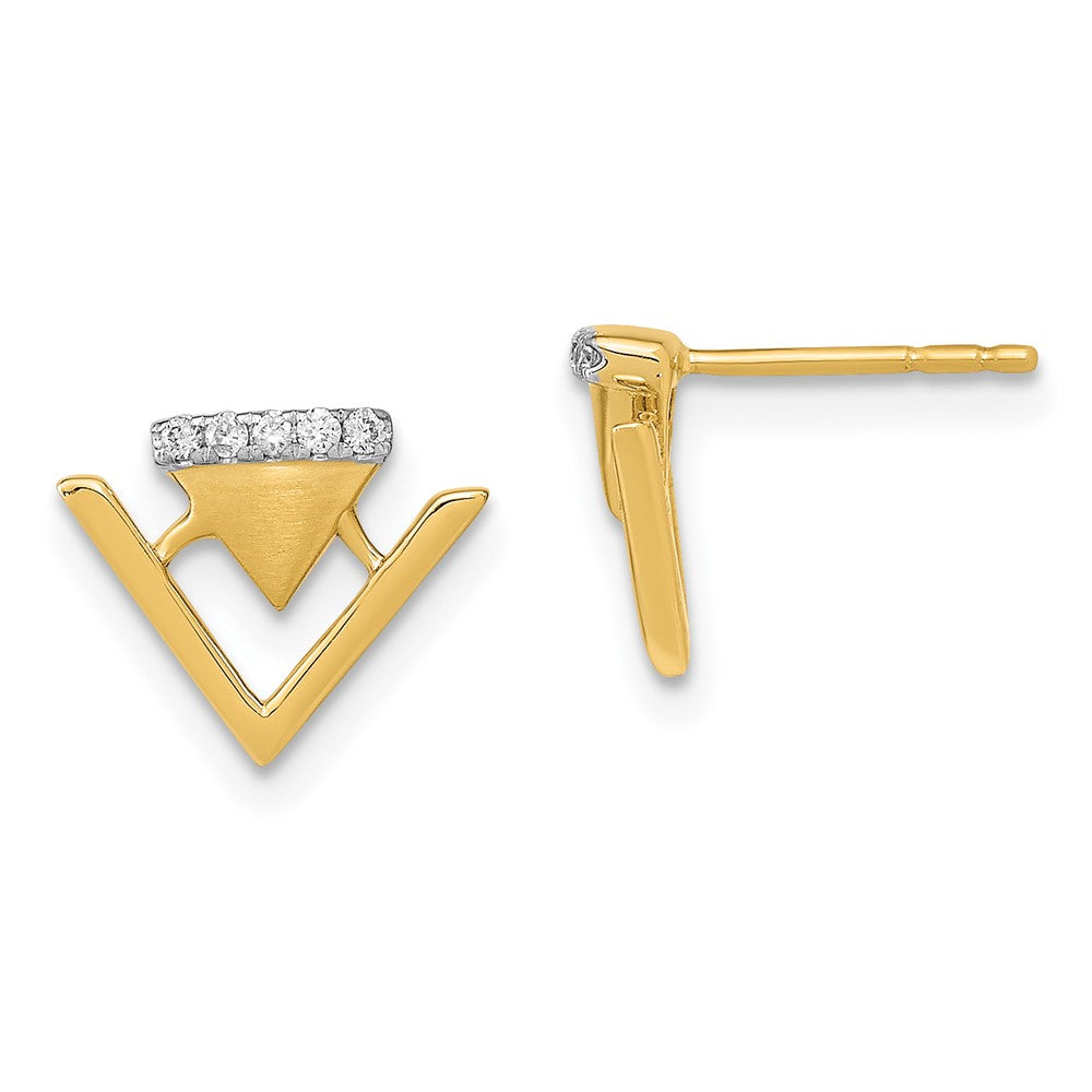 Image of ID 1 14k Yellow Gold Satin and Polished Real Diamond Double Triangle Post Earrings