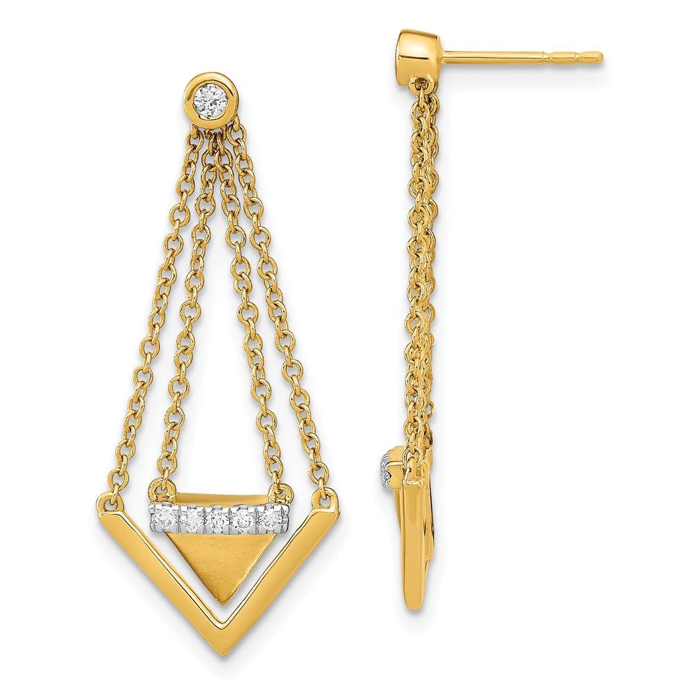 Image of ID 1 14k Yellow Gold Satin/Polished Real Diamond Triangle Chain Dangle Post Earrings