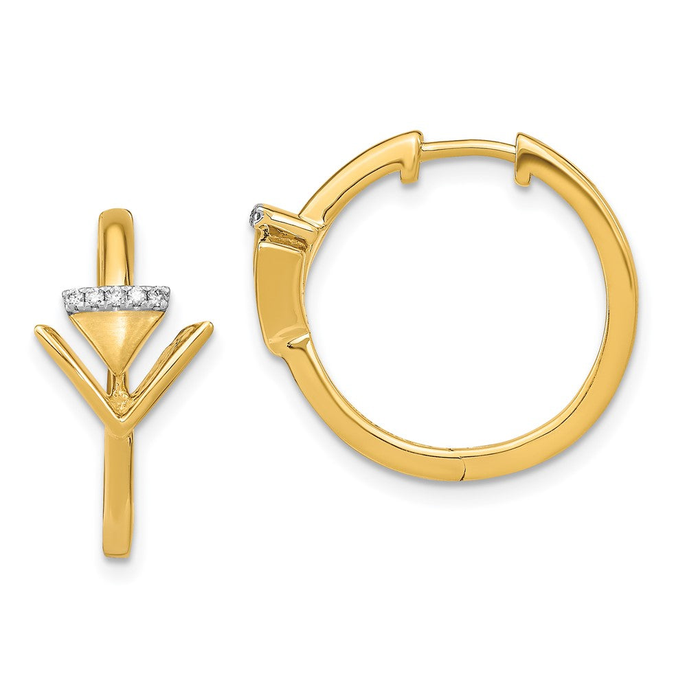 Image of ID 1 14k Yellow Gold Satin/Polished Real Diamond Triangle Hinged Hoop Earrings