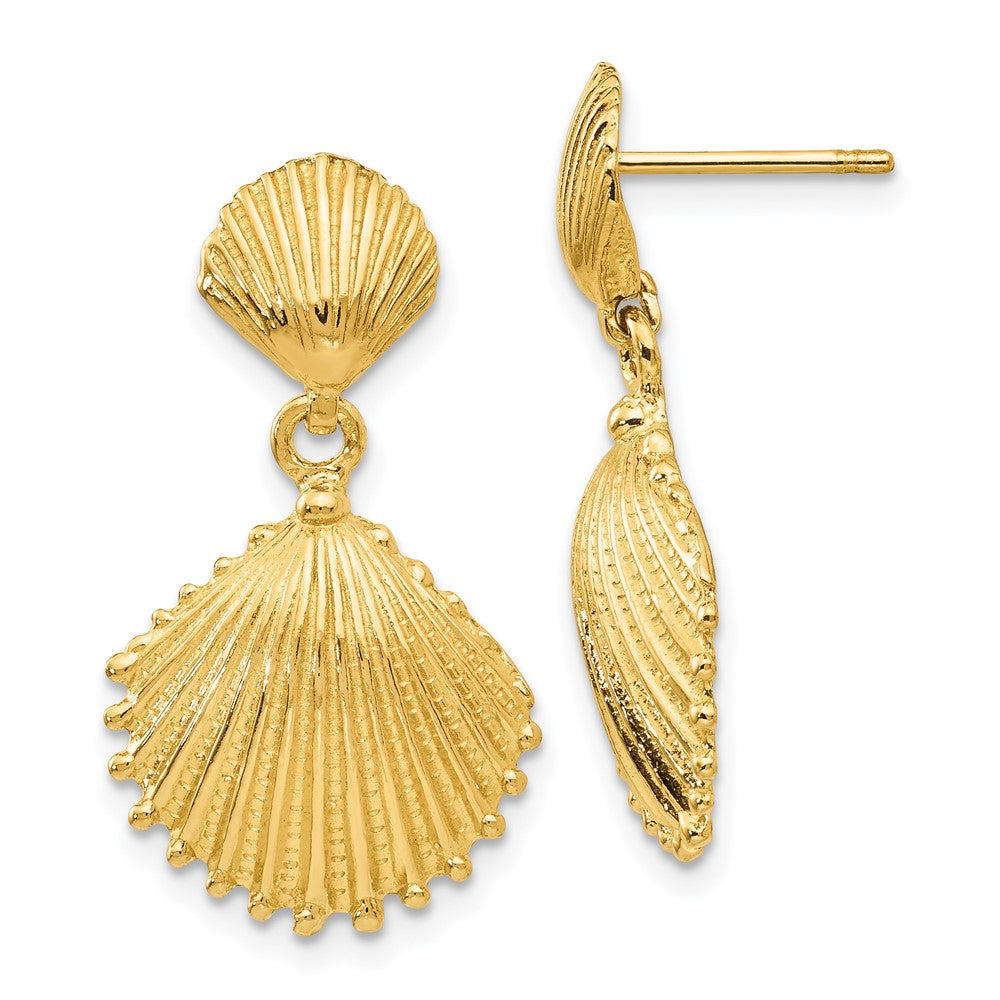 Image of ID 1 14k Yellow Gold Scallop Shell Dangle Post Earrings