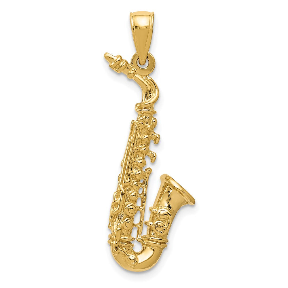 Image of ID 1 14k Yellow Gold Solid Polished 3-D Saxophone Pendant