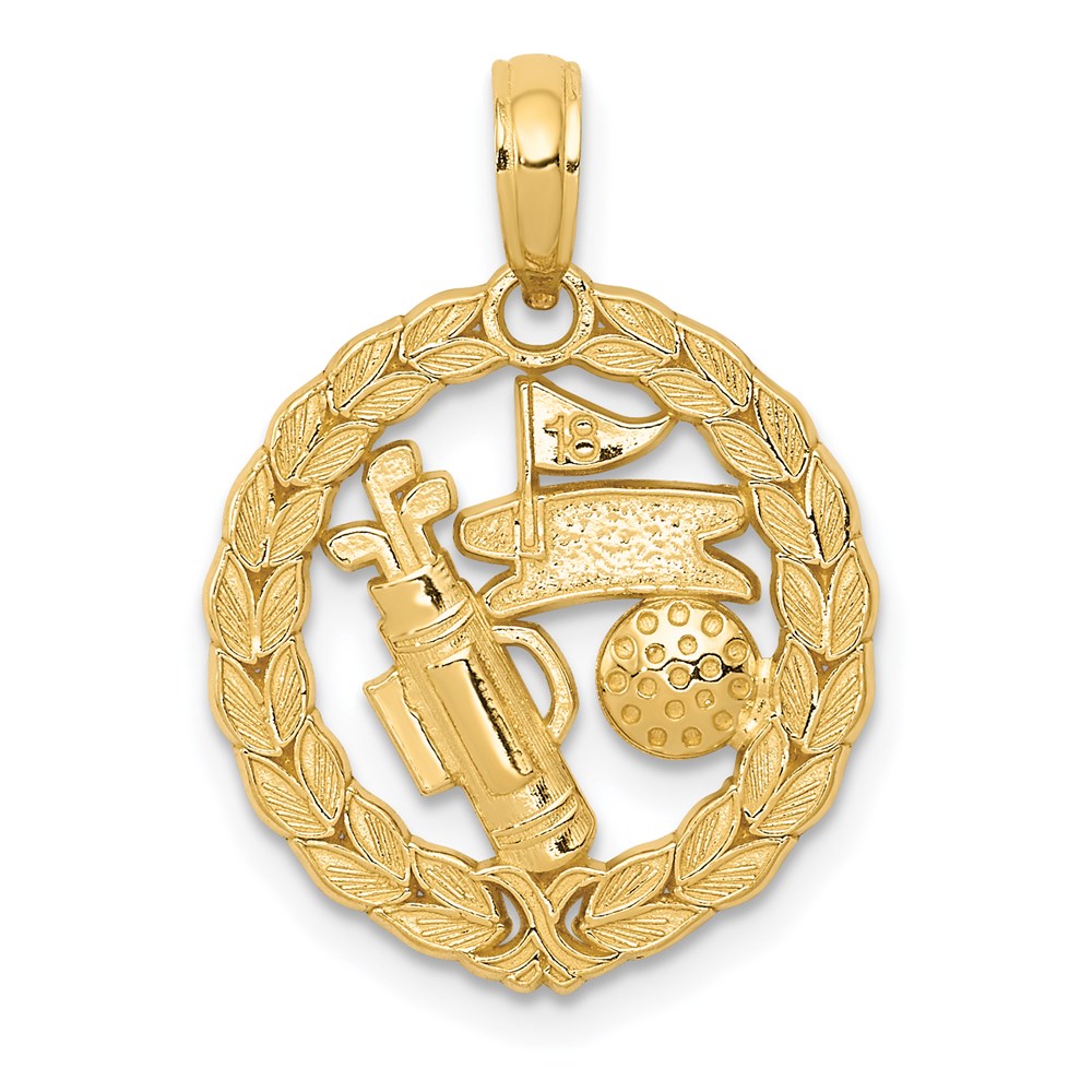 Image of ID 1 14k Yellow Gold Solid Polished Golf Theme Pendant