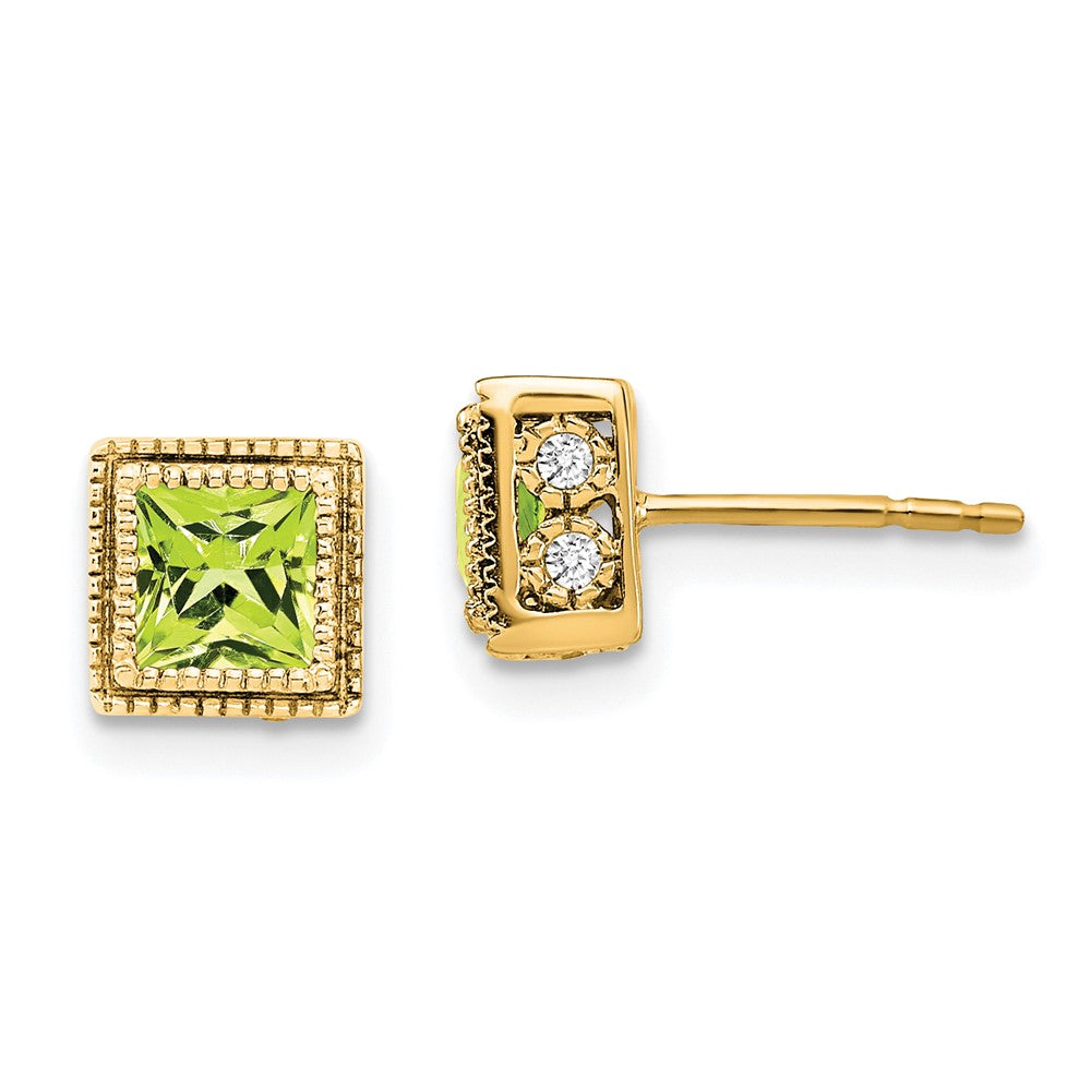 Image of ID 1 14k Yellow Gold Square Peridot and Real Diamond Earrings