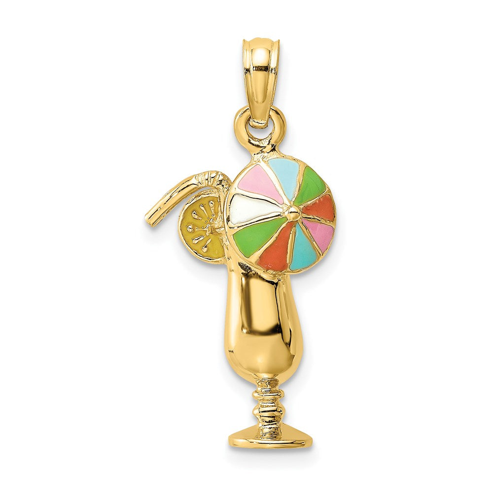 Image of ID 1 14k Yellow Gold Tropical Drink w/Multi-Colored Enamel Umbrella Charm