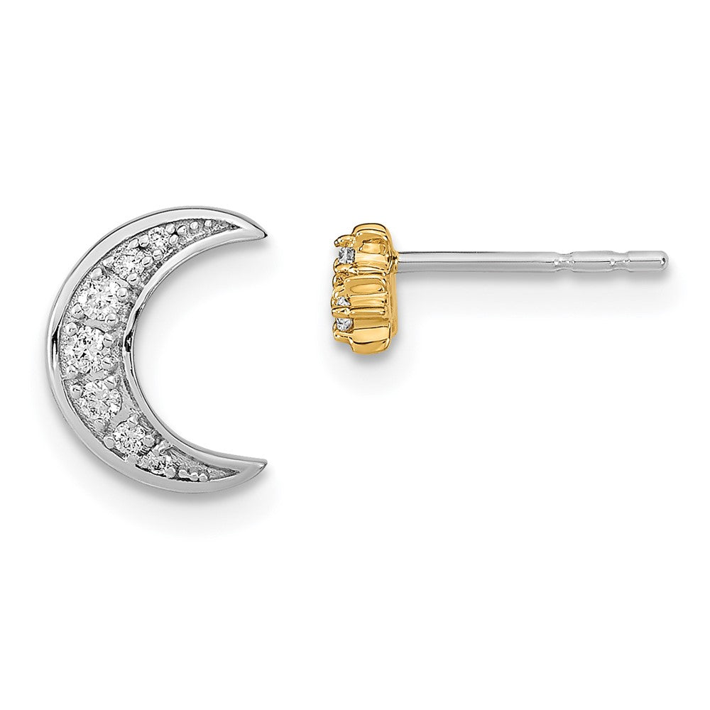 Image of ID 1 14k Yellow Gold Two-tone Moon and 3-Stars Real Diamond Mis-match Post Earrings