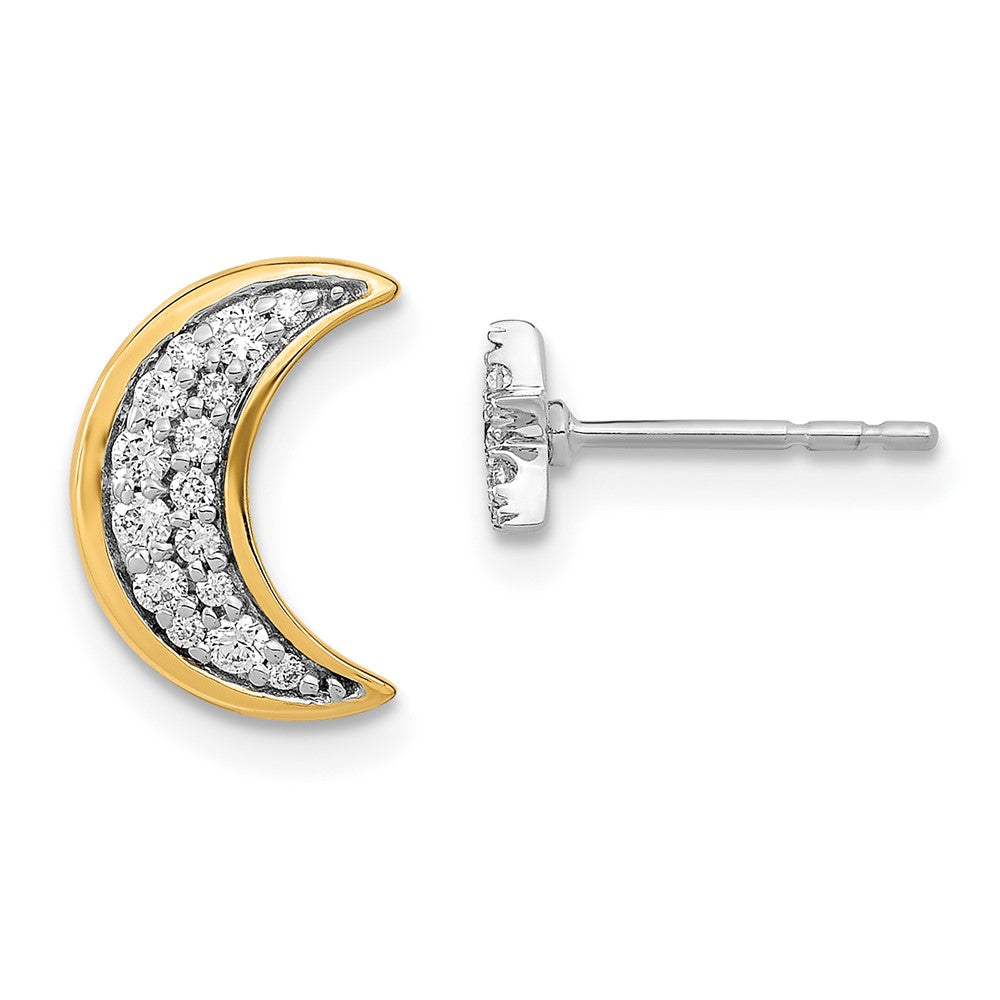 Image of ID 1 14k Yellow Gold Two-tone Moon andStar Real Diamond Mis-match Post Earrings