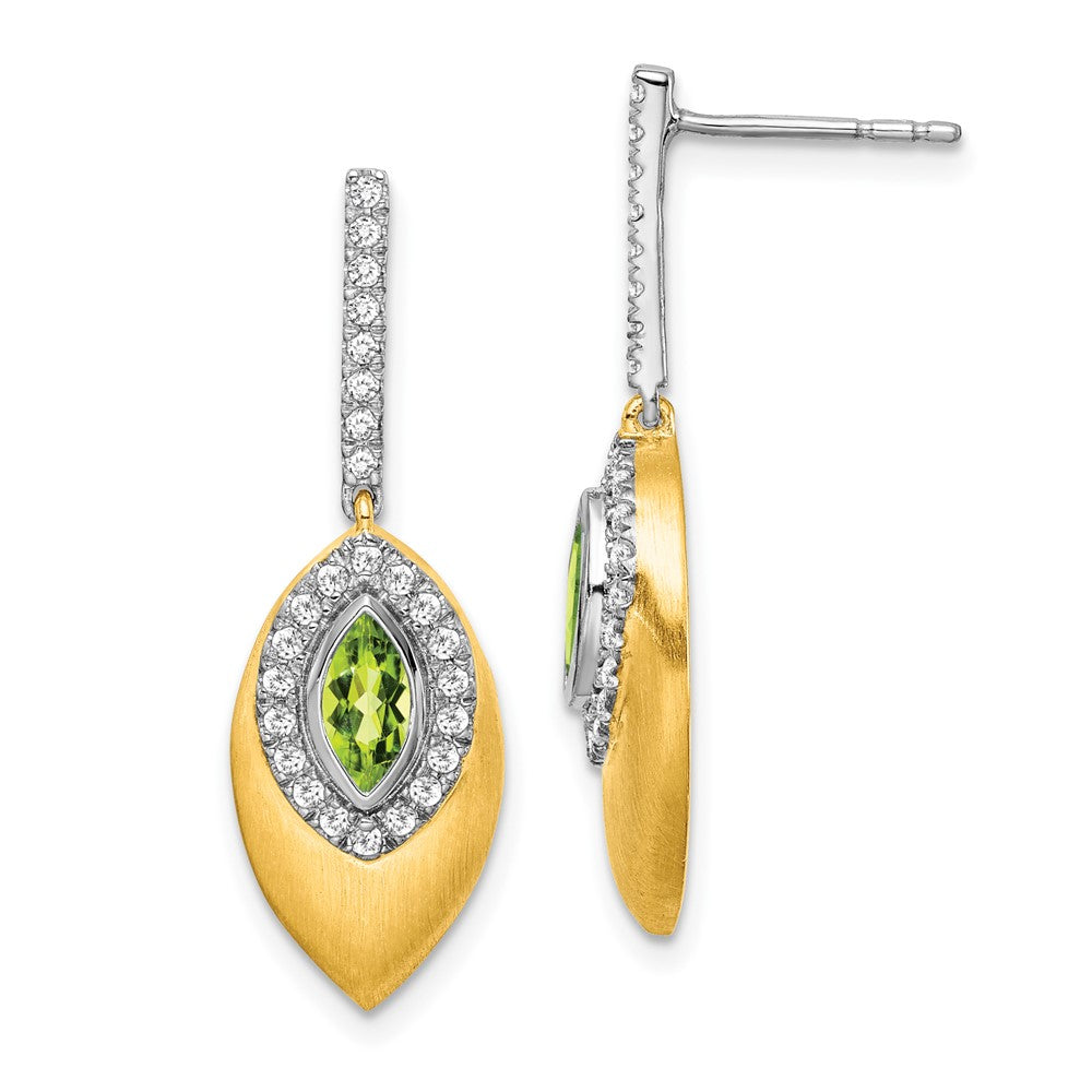 Image of ID 1 14k Yellow Gold Two-tone Peridot and Real Diamond Dangle Earrings