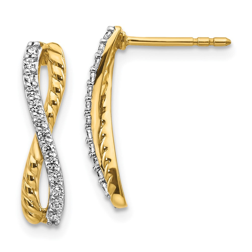 Image of ID 1 14k Yellow Gold Two-tone Real Diamond Fancy Twist Post Earrings