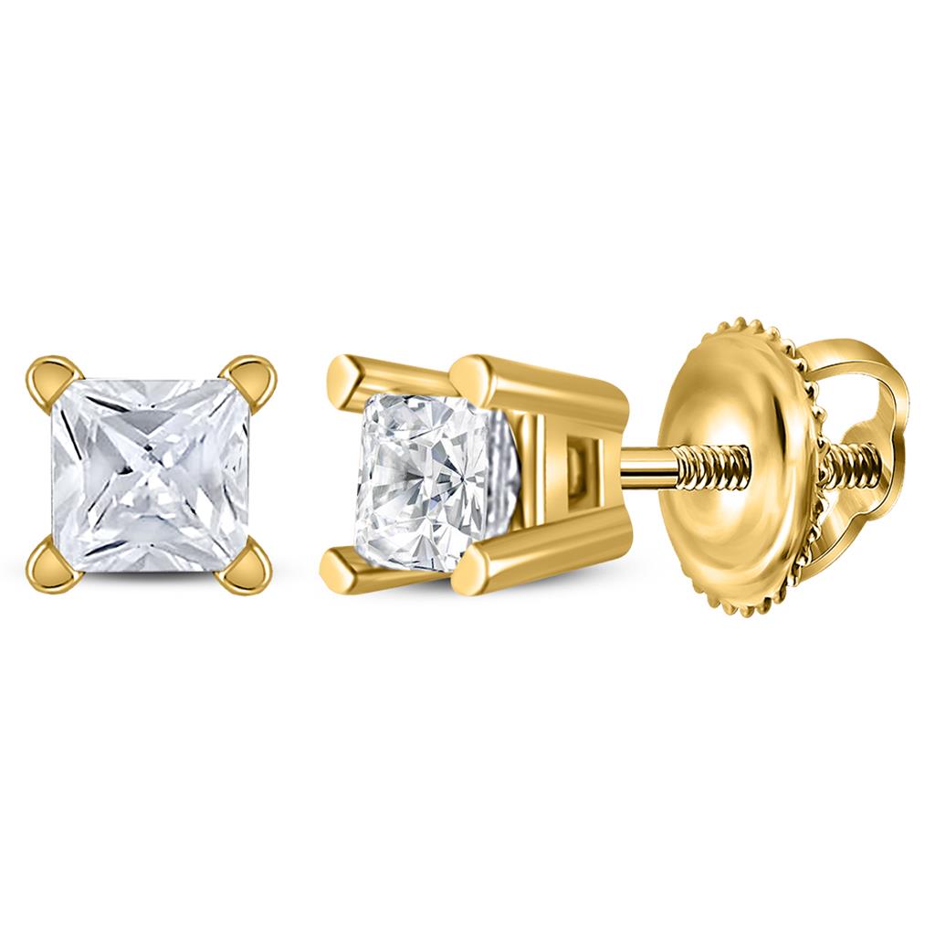 Image of ID 1 14k Yellow Gold Unisex Princess Diamond Solitaire Stud Earrings 1/5 Cttw (Certified)