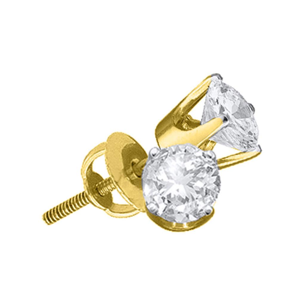 Image of ID 1 14k Yellow Gold Unisex Round Diamond Solitaire Stud Earrings 1/5 Cttw (Certified)