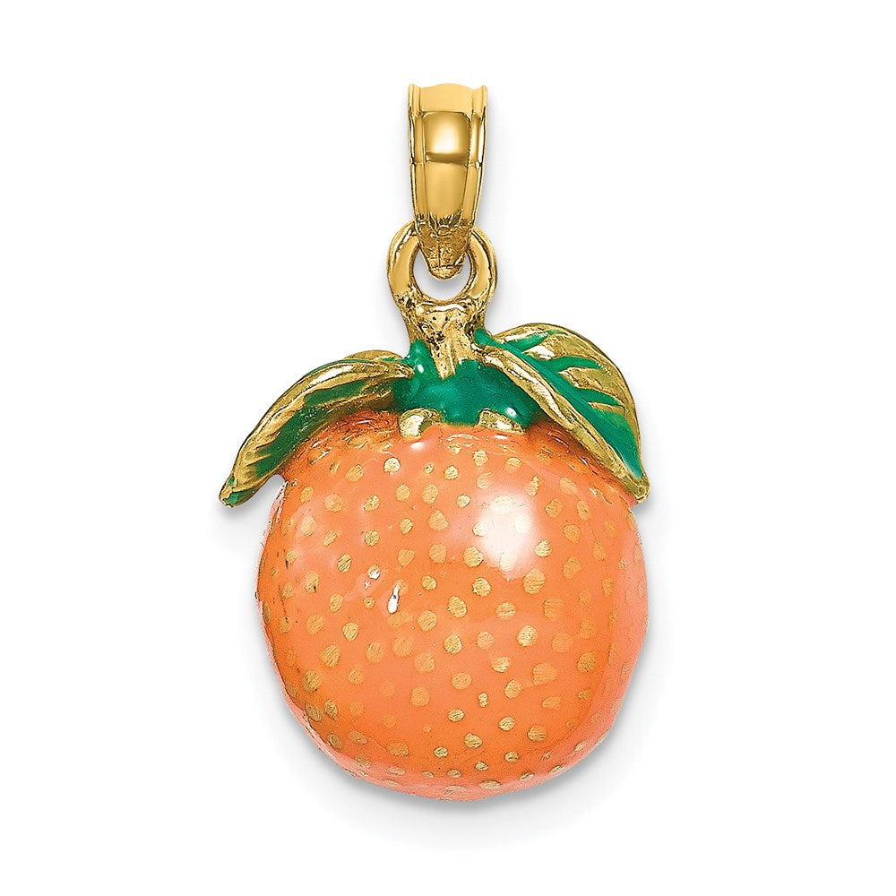 Image of ID 1 14k Yellow Gold W/ Enamel 3-D Orange With Stem and Leaf Charm