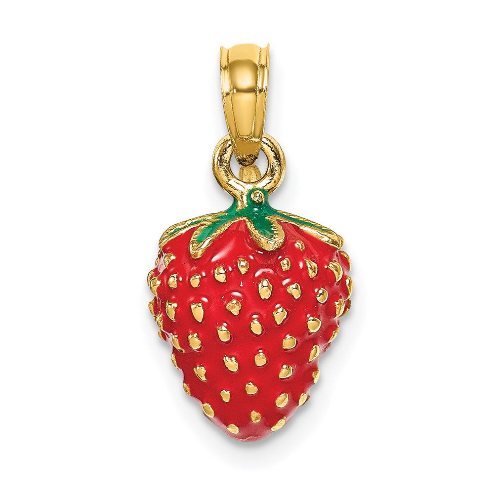 Image of ID 1 14k Yellow Gold W/ Enamel 3-D Strawberry and Leaf Charm