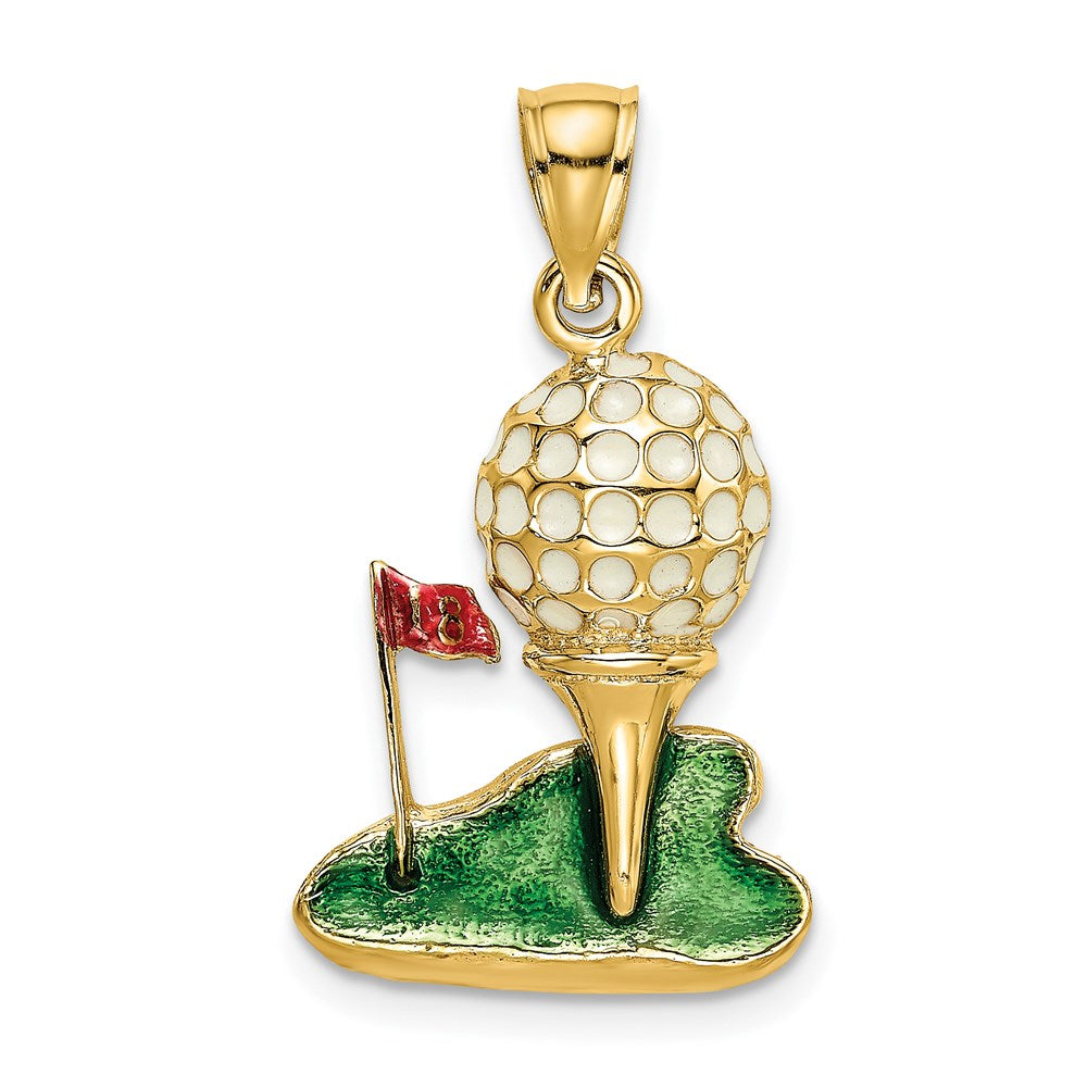 Image of ID 1 14k Yellow Gold W/ Enamel and 2-D Golf Ball Charm