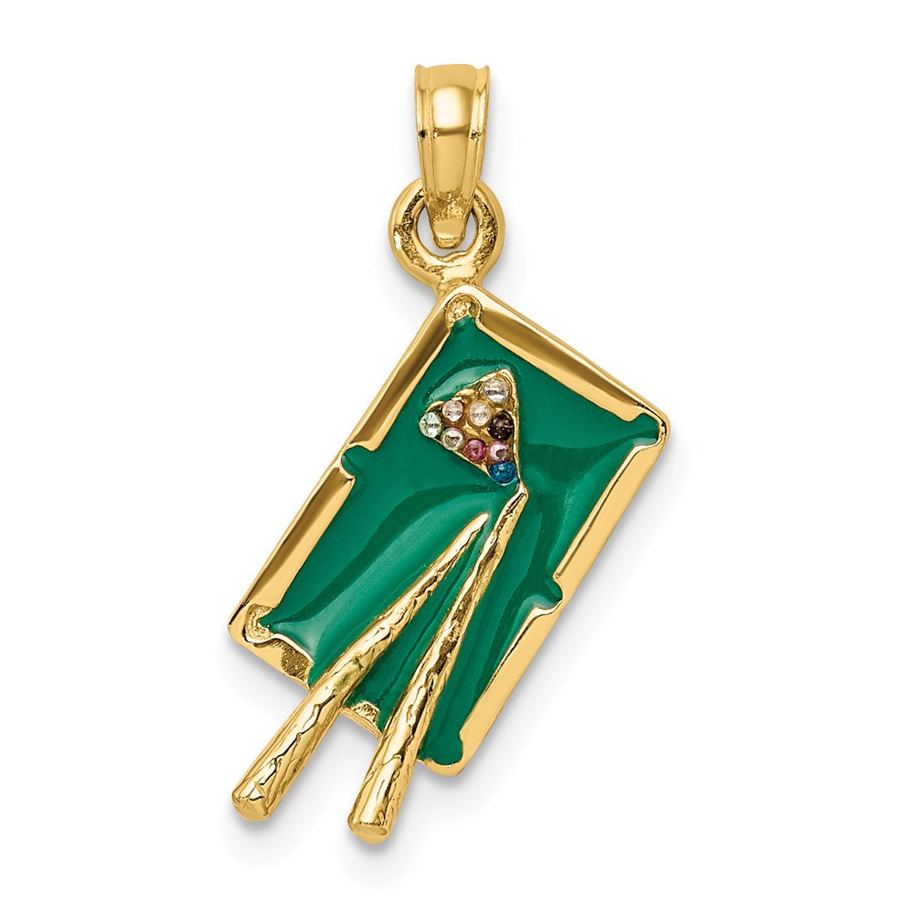 Image of ID 1 14k Yellow Gold W/ Green Enamel 3-D Pool Table Charm