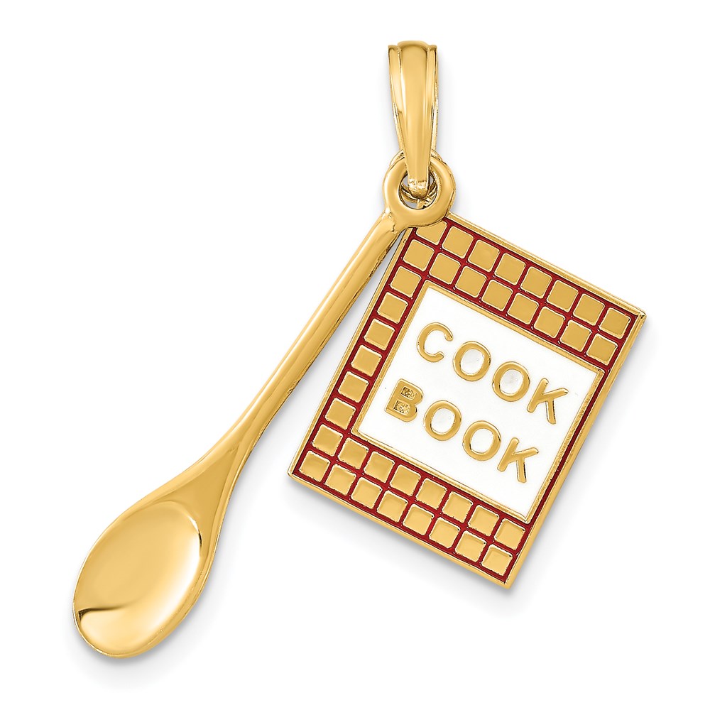 Image of ID 1 14k Yellow Gold W/Enamel 3-D Cook Book and Spoon Charm