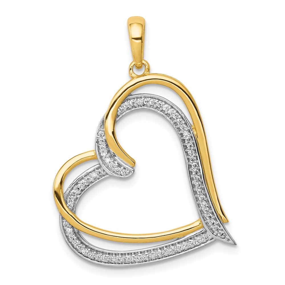 Image of ID 1 14k Yellow Gold and Rhodium 1/6ct Real Diamond Double Heart Pendant
