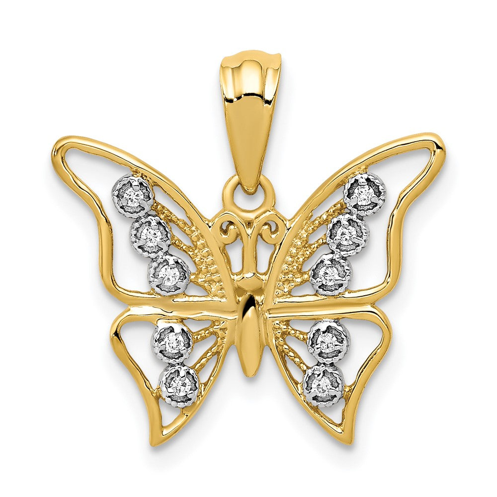 Image of ID 1 14k Yellow Gold and Rhodium Real Diamond Butterfly Pendant